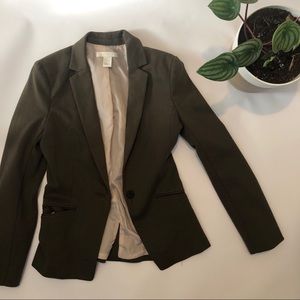 H&M Olive Green Blazer with Pink Liner | S